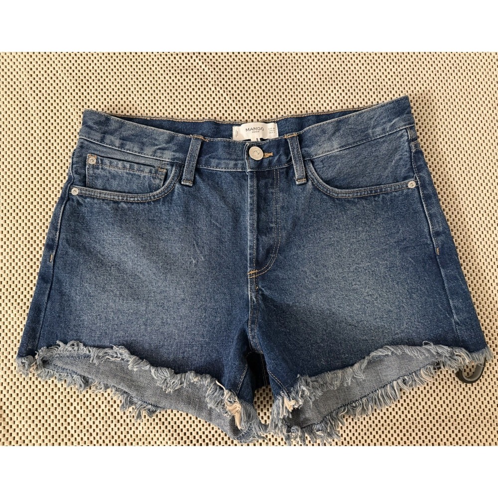 MNG MANGO Denim Jean Shorts Sz 8/10 High Rise Fray Hem Cut Off ASOS Button Fly